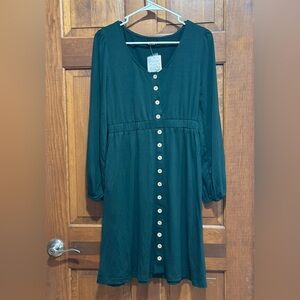 BTFBM Elegant Green Button-Down Dress